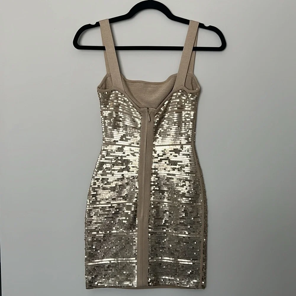 COPY - Herve Leger Antique Gold Sequin Bodycon Dress - Picture 3 of 5